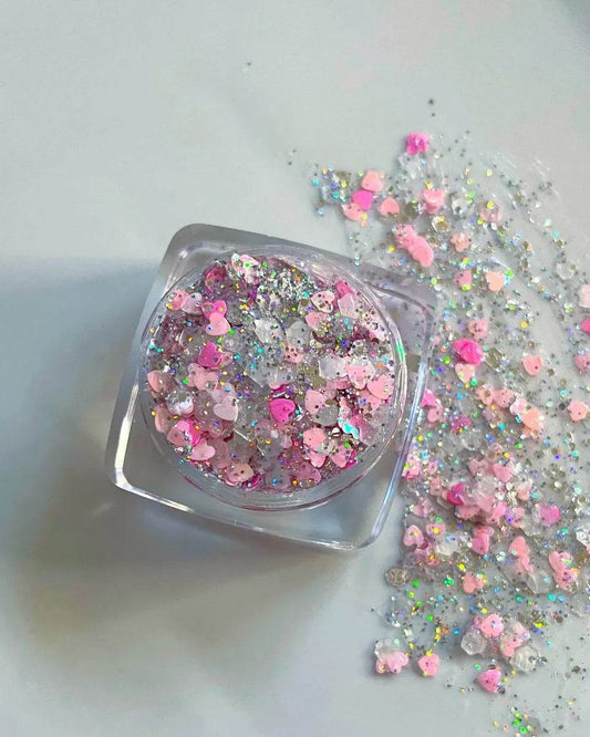 Gel blanc pour le visage et les paillettes pour la Saint - Valentin Silver Pink Hearts - Glitter