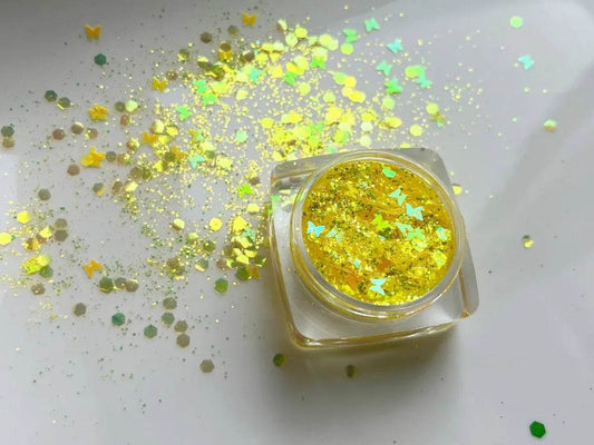 Gel à paillettes jaune avec papillons pour le visage et le corps - Glitter