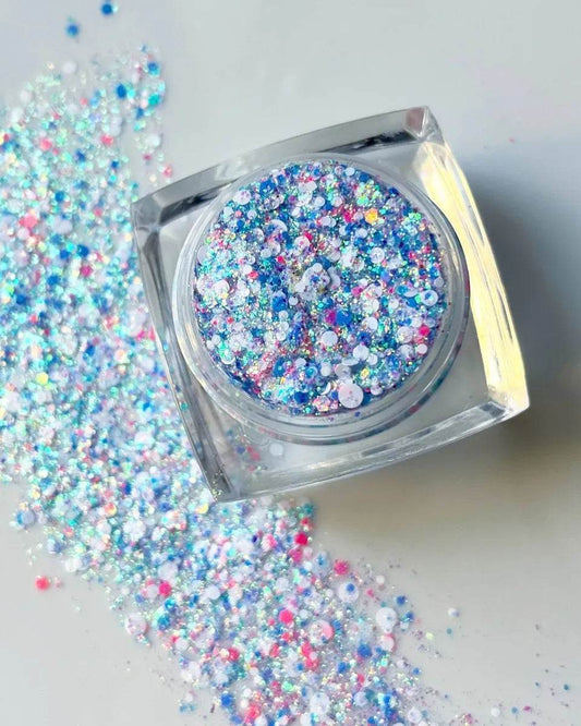 Paillettes claires pour le visage et le corps, bleu fluo, rose et blanc - Glitter