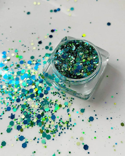 Paillettes vertes et bleues pour le visage et le corps - Glitter